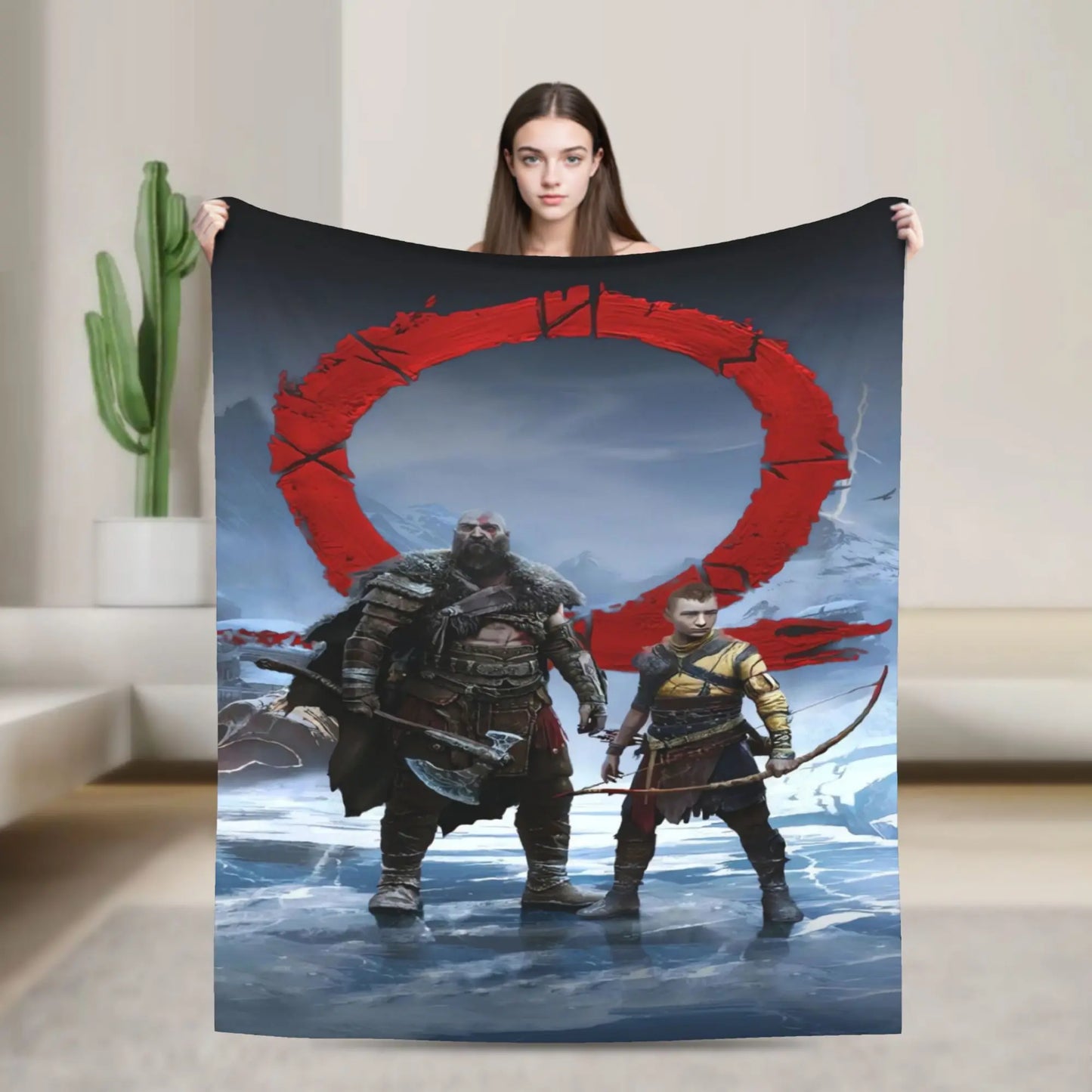 God of War Games Kratos Cartoon  Blanket  Warm Soft Pattern Plush Throw Blanket For Couch Chair Sofa Bed Bedspread Bed Cover