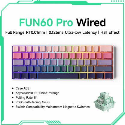 Teclado mecánico MONSGEEK FUN60 PRO&MAX HE con interruptores magnéticos, teclado gaming inalámbrico 60%, Rapid Trigger 8K ARGB personalizable