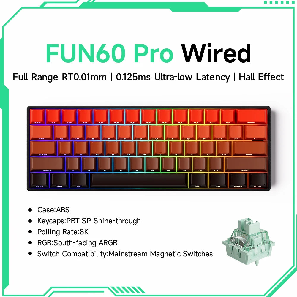 Teclado mecánico MONSGEEK FUN60 PRO&MAX HE con interruptores magnéticos, teclado gaming inalámbrico 60%, Rapid Trigger 8K ARGB personalizable
