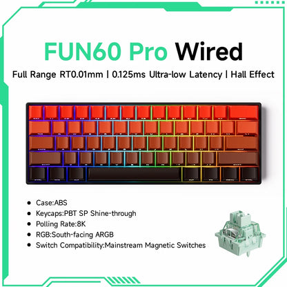 Teclado mecánico MONSGEEK FUN60 PRO&MAX HE con interruptores magnéticos, teclado gaming inalámbrico 60%, Rapid Trigger 8K ARGB personalizable