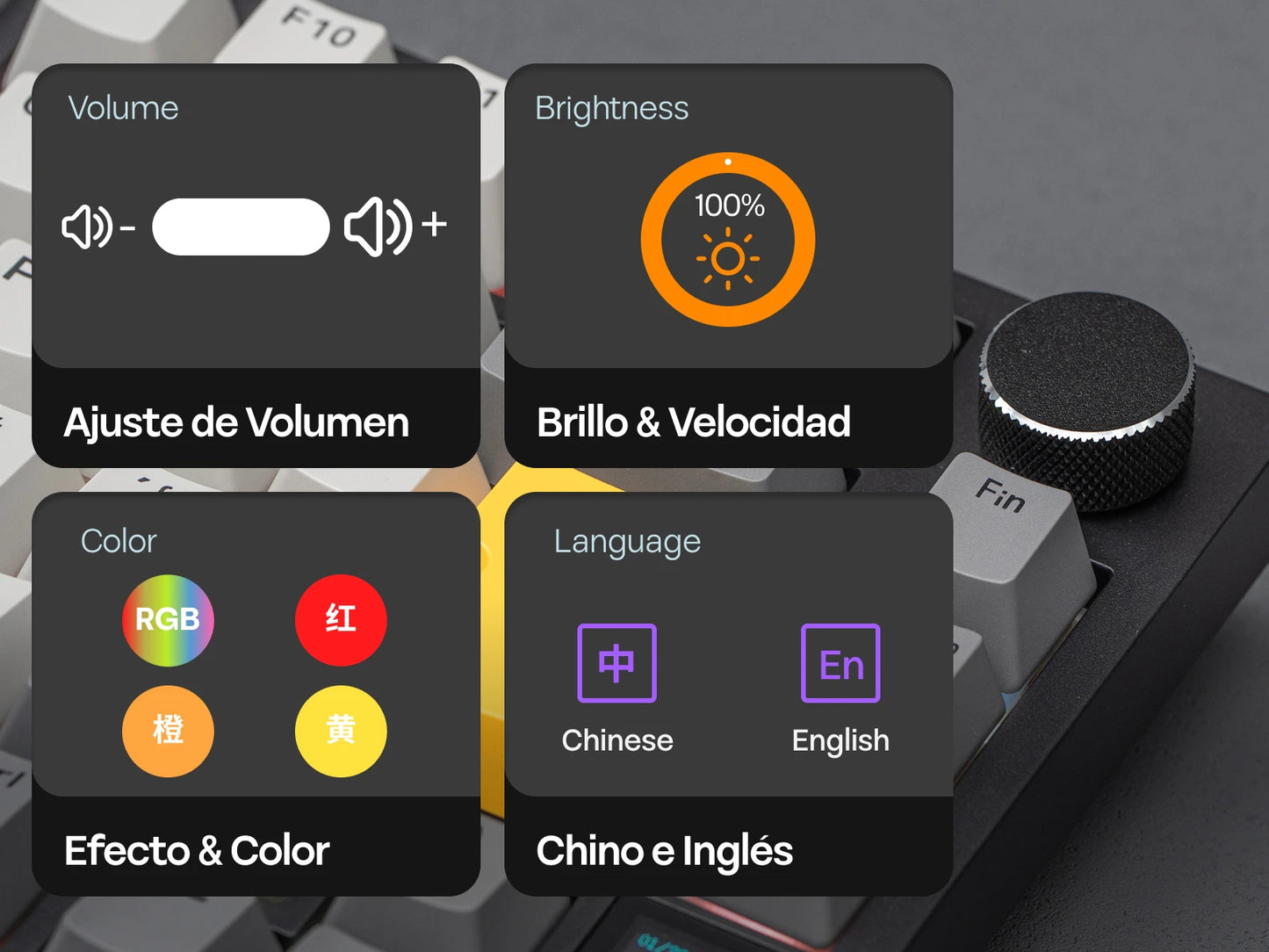 ISO-ES-Layout EPOMAKER X AJAZZ AK820 PRO 75% Spanisches Layout Kabelgebundene/2.4GHz/BT mechanische Tastatur mit Display & Drehregler für PC/Mac