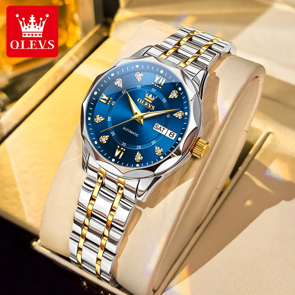 OLEVS 6727 Ladies Watch Automatic Mechanical Watch Stainless Steel Waterproof Calendar Week Watches For Women Luxury Elegant New