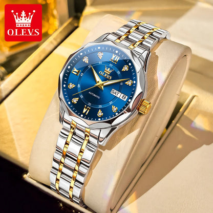 OLEVS 6727 Ladies Watch Automatic Mechanical Watch Stainless Steel Waterproof Calendar Week Watches For Women Luxury Elegant New