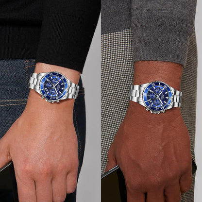 BIDEN Multi functional men's quartz watch luxury waterproof night light business style diving series casual fashion watch