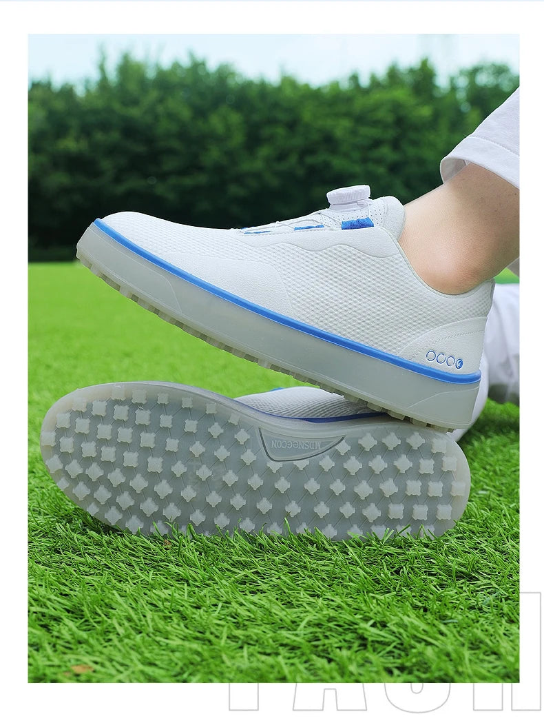 Paar Golfschuhe für Herren, weiß, wasserdicht, mit drehbarer Schnalle, Fitness, ohne Spikes, rutschfest, Golf, Golfer, Training, Golf-Sneaker, Damen