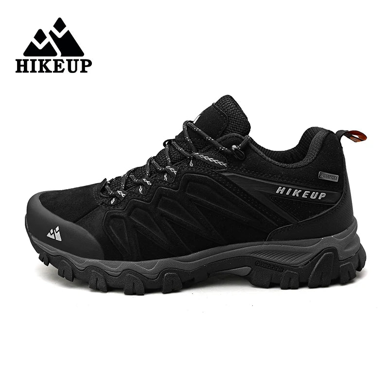 HIKEUP High Quality Leather Hiking Shoes Durable Outdoor Sport Men Trekking Leather Shoes Lace-Up Climbing Hunting Sneakers
