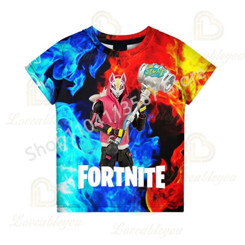 Youth F-Fortnited T-shirt Battle Game Adults Short Sleeve Summer Tees for Teen Boys and Girls