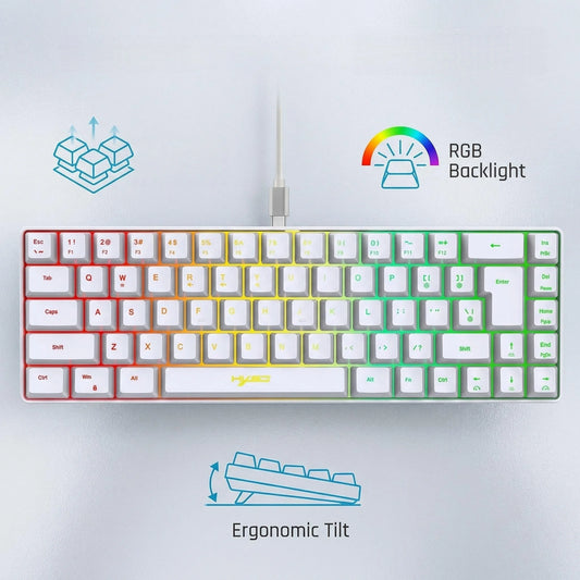 Ultra-Compact 65% Size Gaming Membrane Keyboard, Ergonomic RGB Backlit, Portable 68-Key Wired Office Keyboard with USB Plug-in,