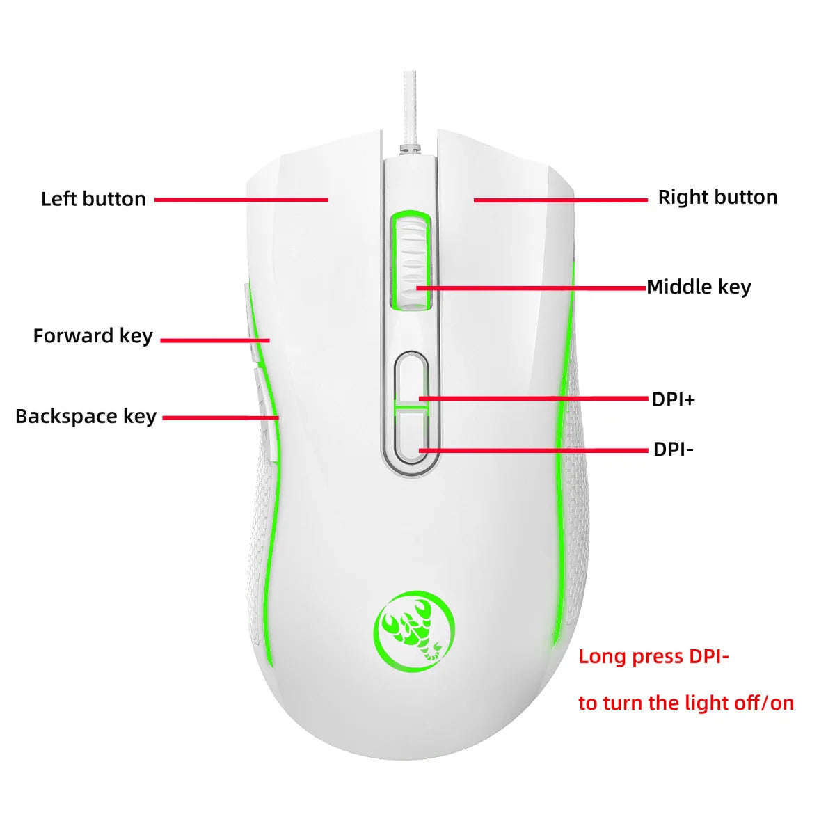 Popular Choice HXSJ A869 Optical Ergonomic RGB ABS 4-level Resolution Adjustment Wired Gaming Mouse for Laptop and PC