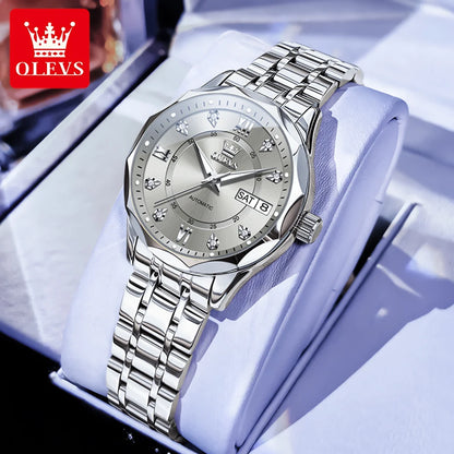 OLEVS 6727 Ladies Watch Automatic Mechanical Watch Stainless Steel Waterproof Calendar Week Watches For Women Luxury Elegant New
