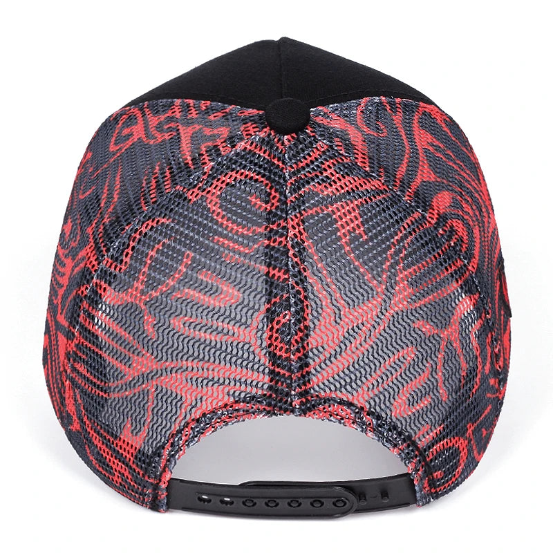 Cappellino da baseball con graffiti “Occhio di Sauron”, cappellino in rete stile hip hop, cappellino da camionista