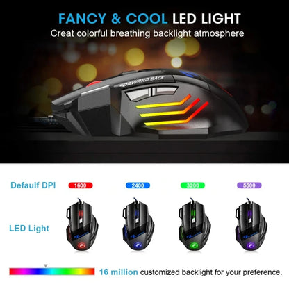 Rato Gaming com Fio para Computador, Retroiluminação RGB, Ergonómico e Silencioso, LED, 7 Botões, USB, para PC e Desktop