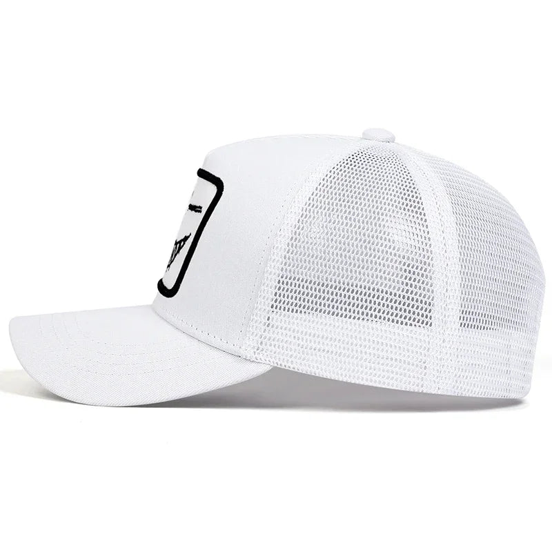 Czapki z daszkiem typu „trucker” unisex z haftem przedstawiającym uśmiechniętą twarz z zębami, z siateczką baseballową, na wiosnę i lato, chroniące przed słońcem, z regulowanym paskiem, na co dzień