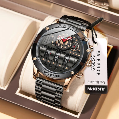 Luxury Electronic Quartz Watch For Men Business Watches Male Creative Men WristWatch Unique Rotate Date Leather Strap Watches