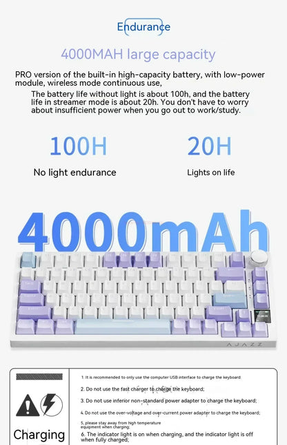 Ajazz Ak820 Pro Fessional Mechanical Keyboard Tft Screen Multifunctional Knob Game Keyboard 3 Mode Hot Plug Rgb Pad Office Gift