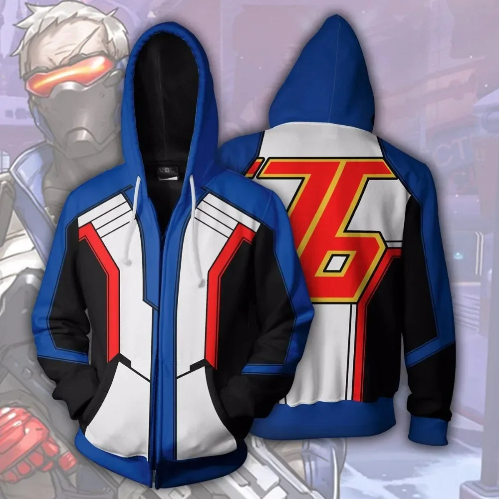 Animepelihuppari, 3D-painatus, Overwatches DVA DJ -cosplay-asu, naisten, miesten ja pariskuntien hupullinen takki, yläosa, vaate