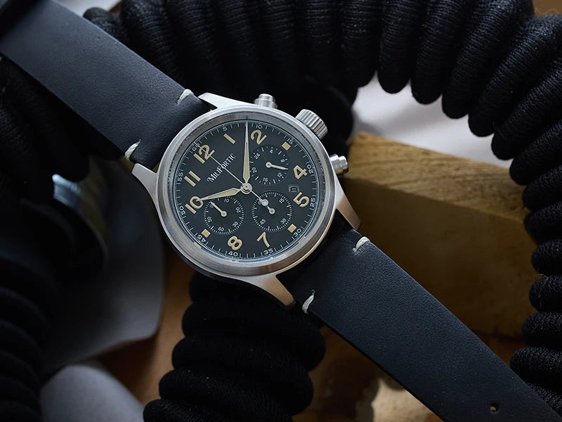 Milifortic 39MM Men's Solar Chronograph M069 Sapphire Crystal VS75 Stainless Steel Case Military Style Quartz Wristwatches