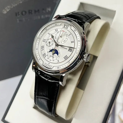 BORMAN BM3868 New 40mm Luxury Men Automatic Mechanical Men's Watches Sapphire Multi-function Waterproof Moon Phase Clocks