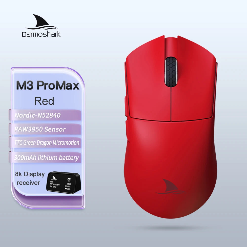 Darmoshark M3Pro gamingmus 2.4G BT trådlös tri-mode PAW3395-sensor N52840 26000DPI för stora händer makrodrivrutin mus för gaming