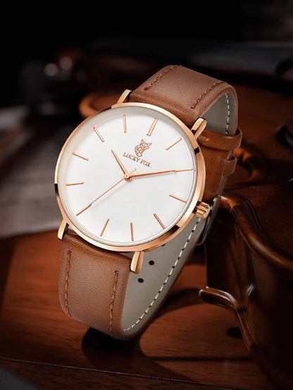 LUCKY FOX Classic Luxury Men Watch Simple Casual Men and Women Round Large Dial Quartz Watch Clock Gifts Men Reloj