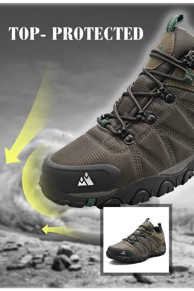 HIKEUP fire-sæsons vandresko til mænd, udendørssport, ægte læder, slidstærke klatresko, gummisål, trekking-sneaker