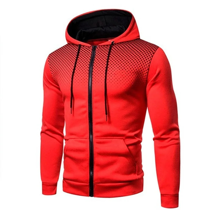 Men's Zip Up Hoodie Pocket Polka Dot Print Hooded Sweatshirt Sport Outdoor Casual Slim Fit Men Spring Autumn Zipper Hoodie