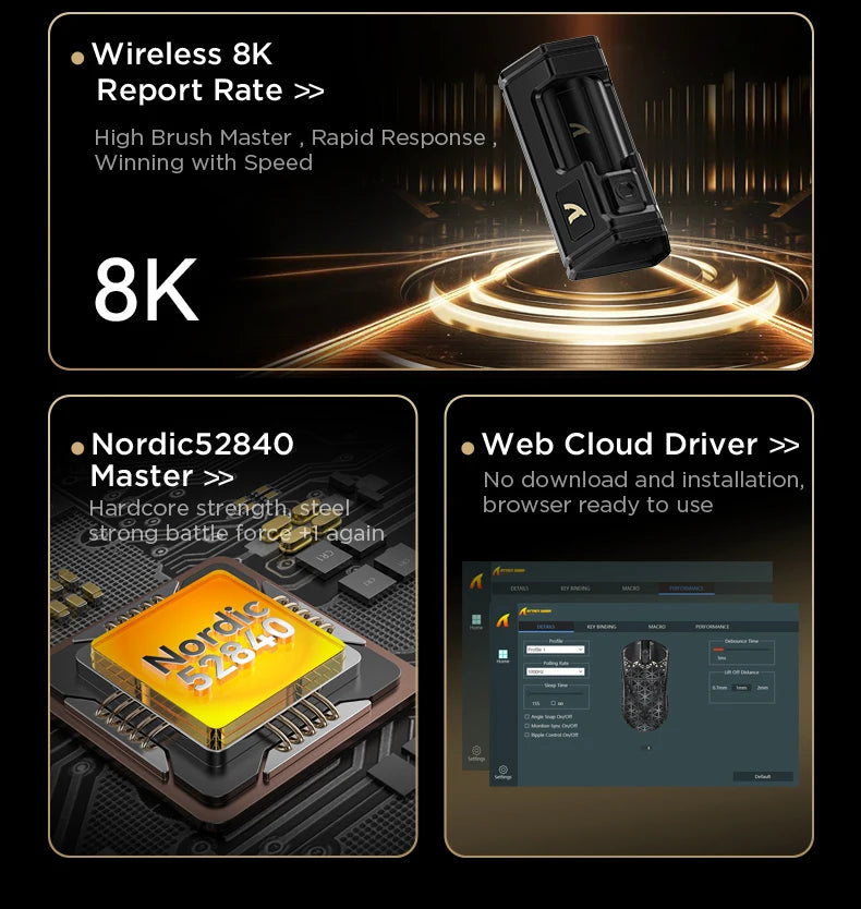 Rato Gaming Sem Fios ATTACK SHARK R5 Ultra em Fibra de Carbono, Sensor Gaming PixArt PAW3950MAX, 42000DPI, 8000Hz, MCU Nordic 52840