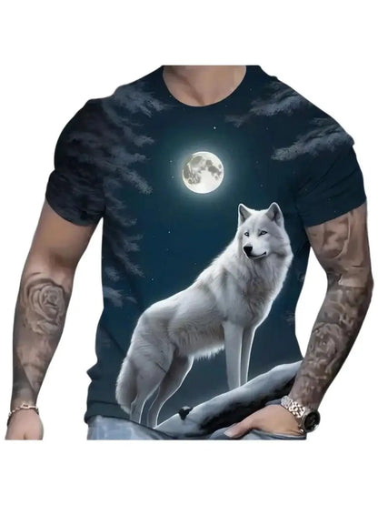 Summer Wolf Animal 3D Print T-Shirts Men Women Hip-hop Short Sleeve T Shirt Casual Oversized Harajuku Y2K Tops Tees Men Clothing