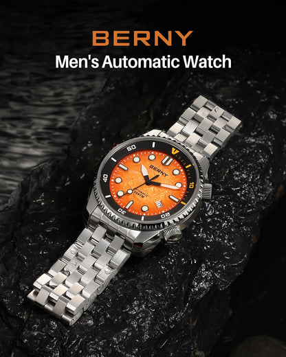 BERNY Diver Automatic Watches Men's Luxury Sapphire 316L Stainless Steel Mechanical Watch 42MM 200M Waterproof Diving Men Watch