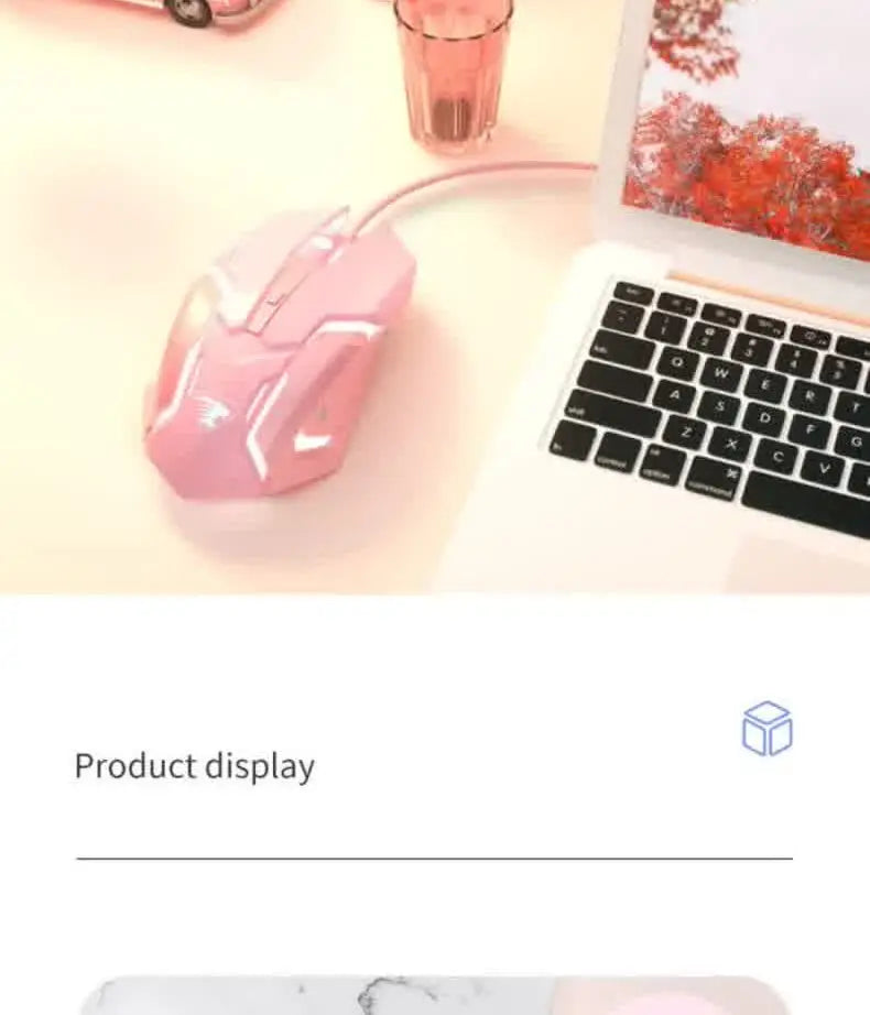 Carpbaba G3 Wired Game Mouse Mute Pink Mechanical E-sports Girl Lovely Art Portable Office Household for MacBook Laptop PC Gamer