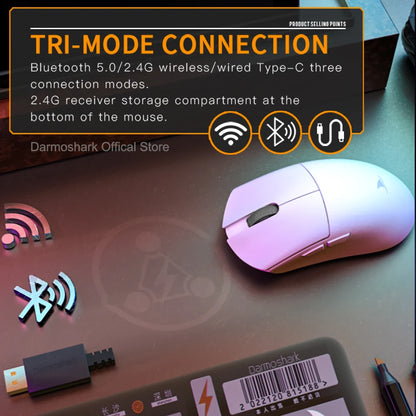 Darmoshark M3Pro gamingmus 2.4G BT trådlös tri-mode PAW3395-sensor N52840 26000DPI för stora händer makrodrivrutin mus för gaming