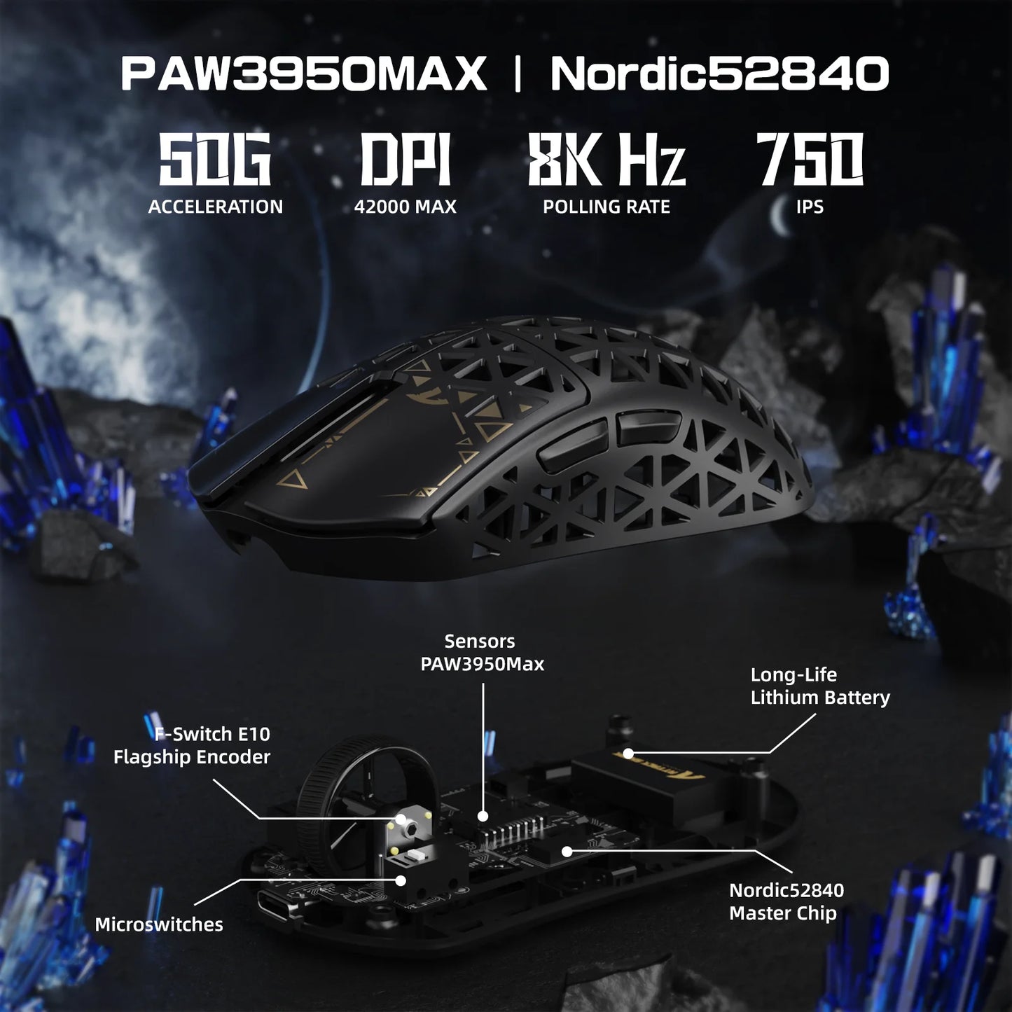 ATTACK SHARK R5Ultra Carbon Fiber Ασύρματο Gaming Mouse 8K PAW3950MAX με Σπειροειδές Καλώδιο 8K