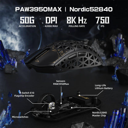 ATTACK SHARK R5Ultra Carbon Fiber Ασύρματο Gaming Mouse 8K PAW3950MAX με Σπειροειδές Καλώδιο 8K