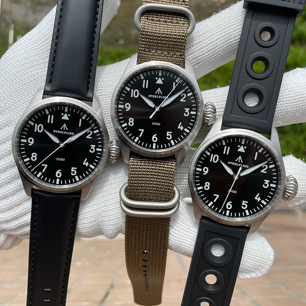 STEELFLIER Official SF743 Quartz Pilot VH31 Steel Strap Onion Crown 20Bar Waterproof Sapphire Crystal Luxury Dive Luminous Watch