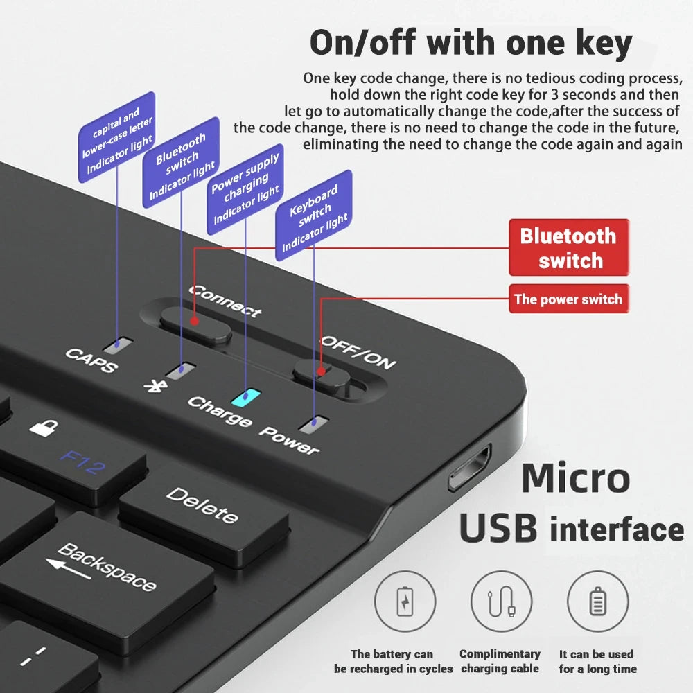 Mini teclado Bluetooth RGB inalámbrico de 10 inch con retroiluminación, panel táctil y compatibilidad con IOS, Android, Windows e iPad