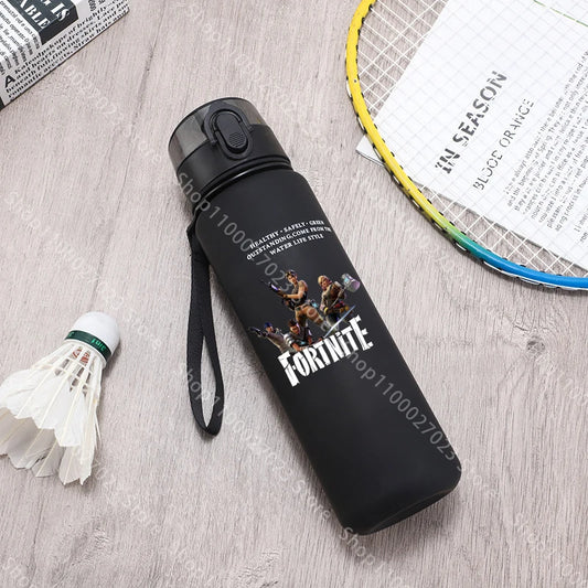 Garrafa de água desportiva Fortnites de 650ML, kawaii, motivacional, à prova de fugas, portátil e reutilizável, para exterior, viagens e ginásio, novo presente giro