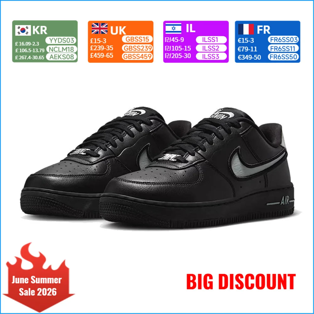 Nike Air Force 1 in gomma e pelle: comode, alla moda, versatili ed eleganti sneakers basse da donna, nero, FJ7409-002
