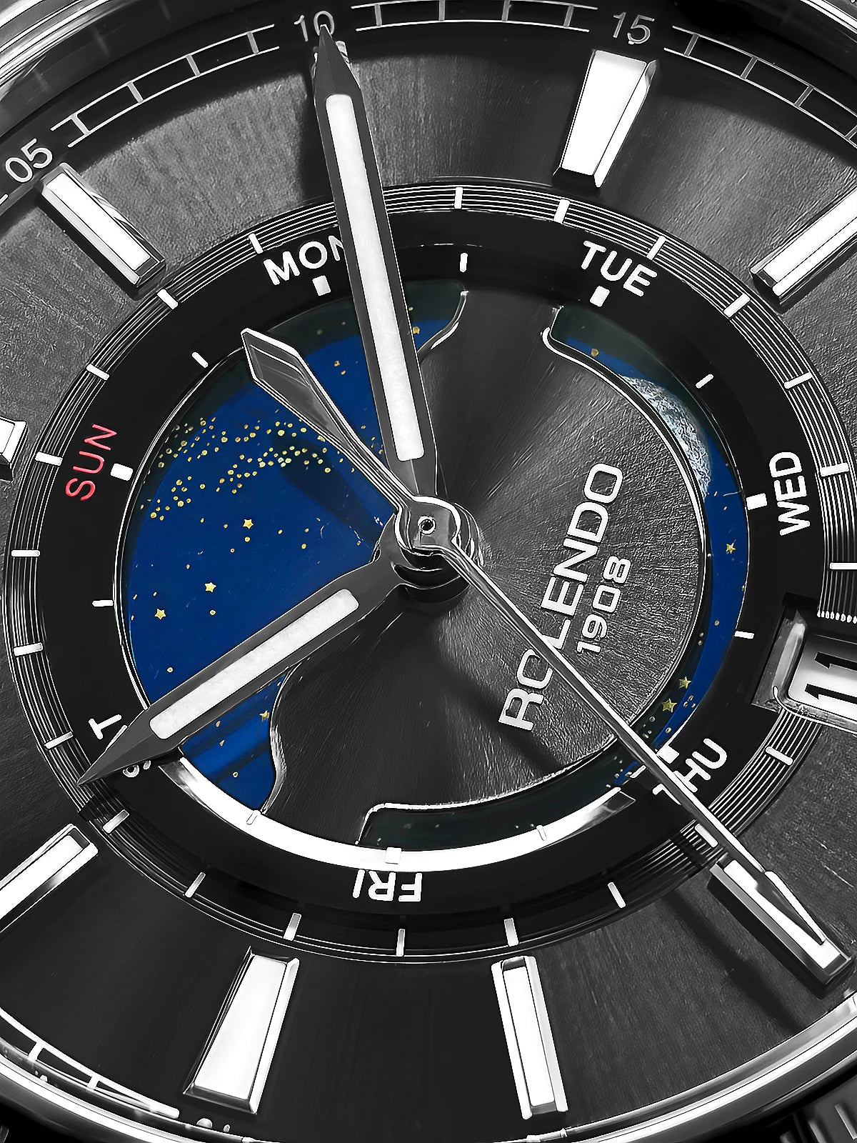 ROLENDO 1908 Men Automatic Mechanical Watch 21 Jewels Black Genuine Leather Business Wristwatch Waterproof Luxury Male Timepiece