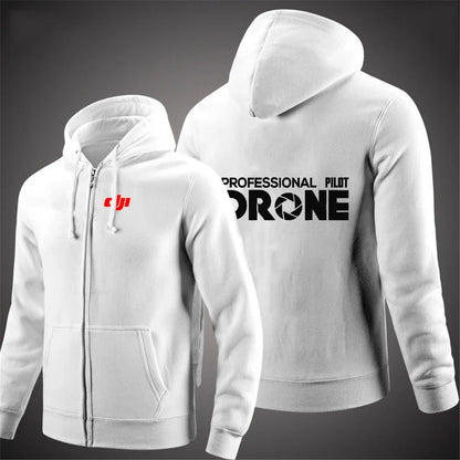 Dji Professional Pilot Drone Spring Autumn Casual Men's Solid Color Zipper Pullover Hoodie Coats Sportswear Fashion Long Sleeve