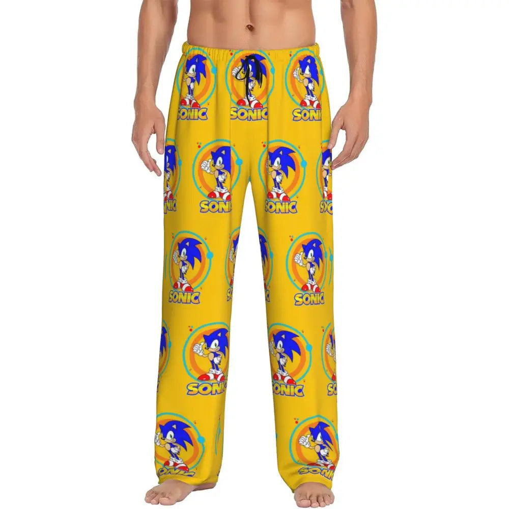 Custom Print Men's Soniced Pajama Pants Hedgehog Game Sleepwear Sleep Lounge Bottoms with Pockets