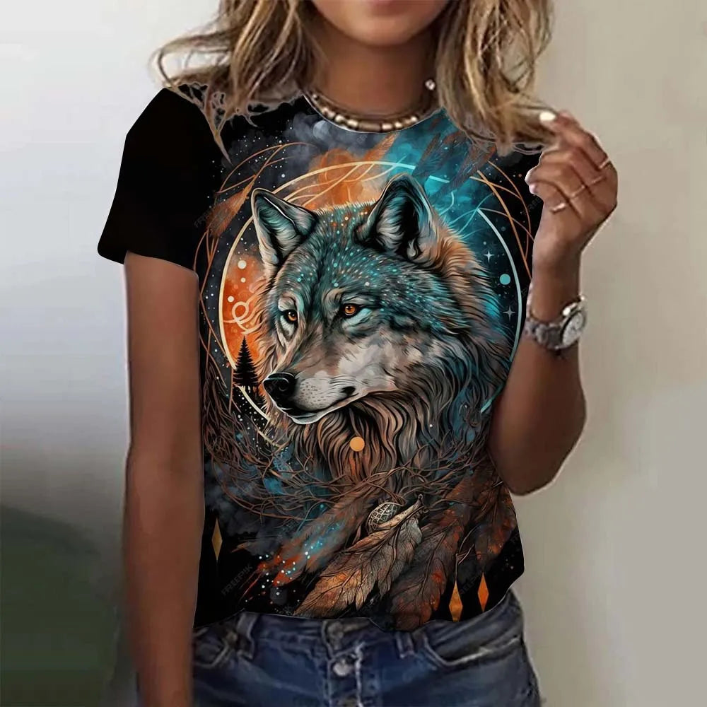 3D Printed  Animal T Shirt For Women Funny Wolf Pattern Tees Summer New Harajuku T-Shirts Y2k Tops Loose Short Sleeves Clothes