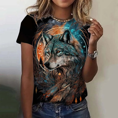 3D Printed  Animal T Shirt For Women Funny Wolf Pattern Tees Summer New Harajuku T-Shirts Y2k Tops Loose Short Sleeves Clothes