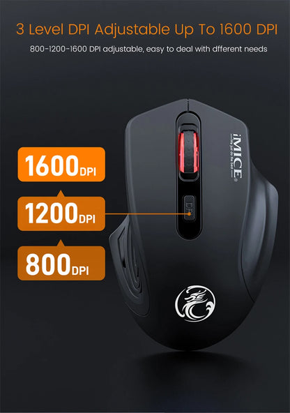 Silent Rechargeable 1600 DPI Adjustable 2.4GHz Wireless Connection Mouse Quiet Click For Office Use Compatible Wiht PC Laptop