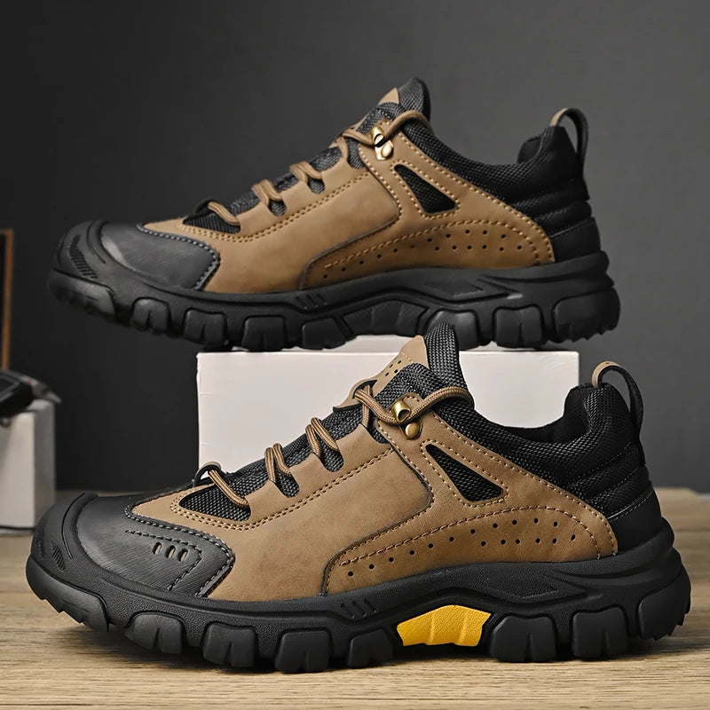 HIKEUP Comfortable Men Trekking Sneakers Male Shoes Waterproof Rubber Sole High Quality Hiking Shoes Wear-Resistant Non-Slip
