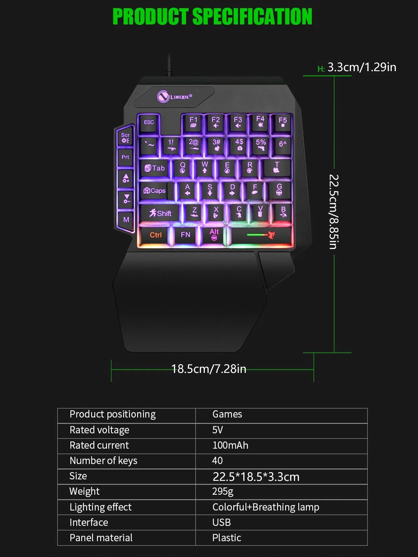 Mechanical one-handed light game wired keyboard, radium engraving characters, engineering hand support