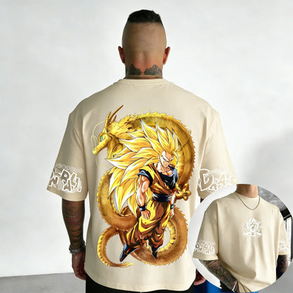 Dragon Ball Anime Super Saiyan 3 Co Branded Cotton T-shirt Men and Women's New Summer Street Loose Casual Large Short Sleeve Top