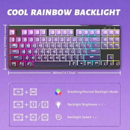 Tastiera gaming wireless Free Wolf M87 75% - Switch silenziosi, retroilluminazione Rainbow, BT/2.4G, copritasti PBT sfumati, design compatto