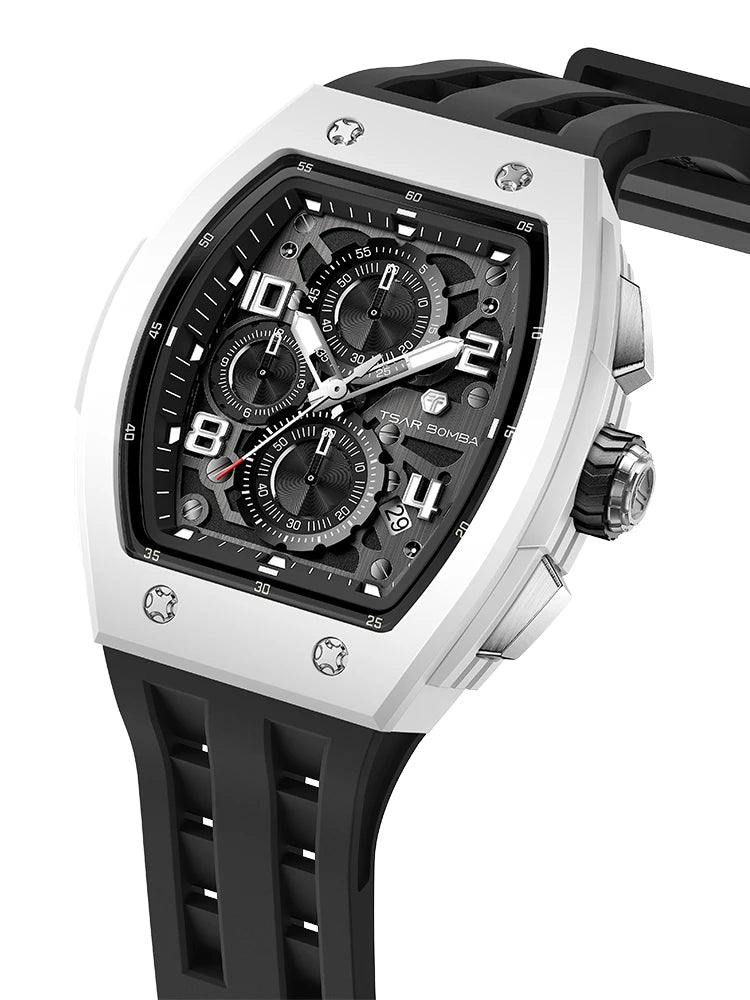 TSAR BOMBA Uhr für Herren, Luxusmarke, Tonneau-Design, wasserdichte Uhr, Edelstahl-Armbanduhr, modische rechteckige Herrenuhr