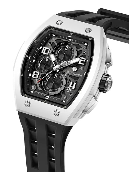 TSAR BOMBA Uhr für Herren, Luxusmarke, Tonneau-Design, wasserdichte Uhr, Edelstahl-Armbanduhr, modische rechteckige Herrenuhr
