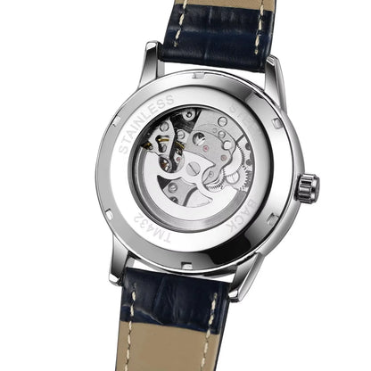 FORSINING Luxury Mens Automatic Mechanical Watch,Earth Star Moon Starry Milky Way Rhinestone Dial Leather Strap,3ATM Waterproof
